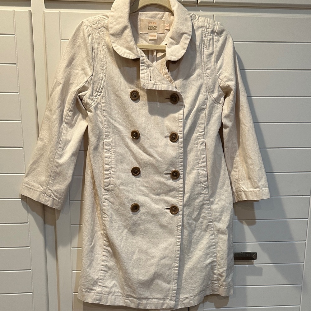 J. Crew Classic Twill Chino Weathered & Broken-In Cream Double-Breasted Coat Sz